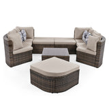 8-Piece Outdoor Rattan Wicker Conversation Sofa Set with Colorful Pillows, Patio Sofa Set with Cushion for Garden, Deck, Beige