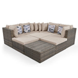 8-Piece Outdoor Rattan Wicker Conversation Sofa Set with Colorful Pillows, Patio Sofa Set with Cushion for Garden, Deck, Beige