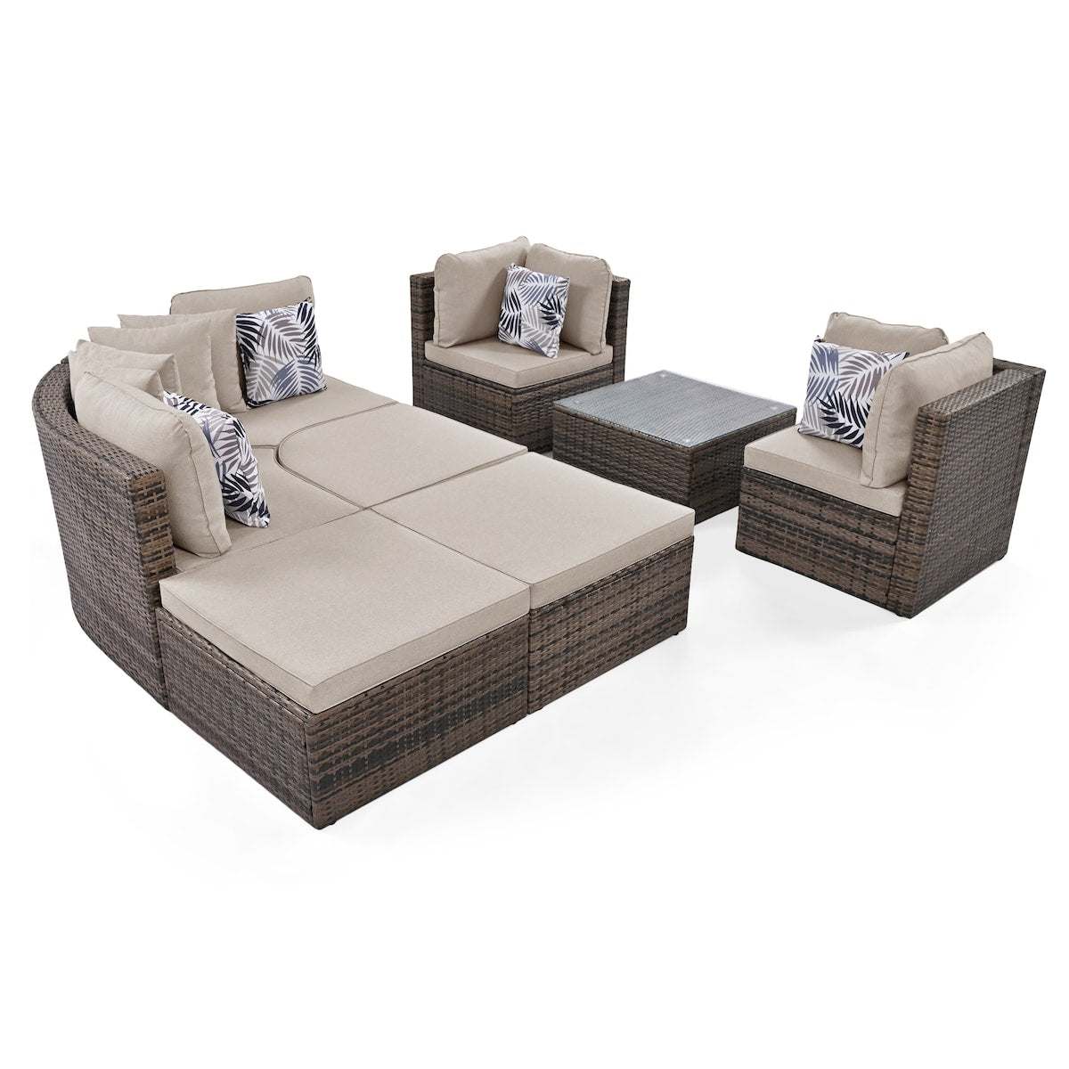 8-Piece Outdoor Rattan Wicker Conversation Sofa Set with Colorful Pillows, Patio Sofa Set with Cushion for Garden, Deck, Beige