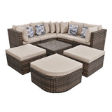 8-Piece Outdoor Rattan Wicker Conversation Sofa Set with Colorful Pillows, Patio Sofa Set with Cushion for Garden, Deck, Beige