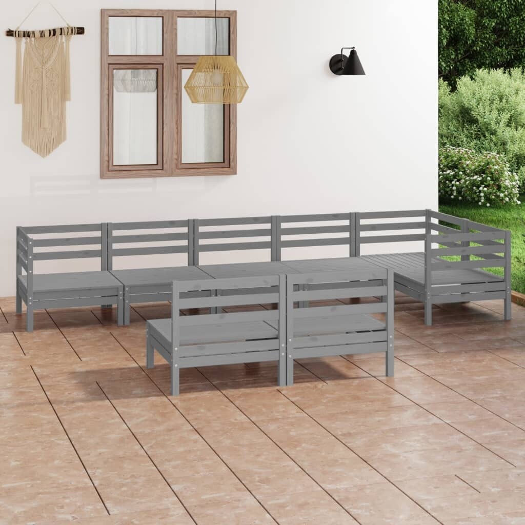 8 Piece Patio Lounge Set Solid Pinewood Gray