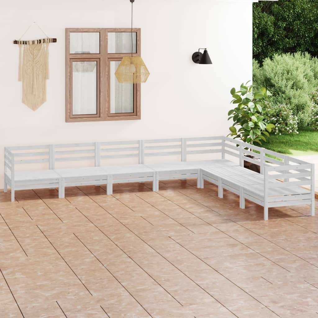8 Piece Patio Lounge Set Solid Pinewood White