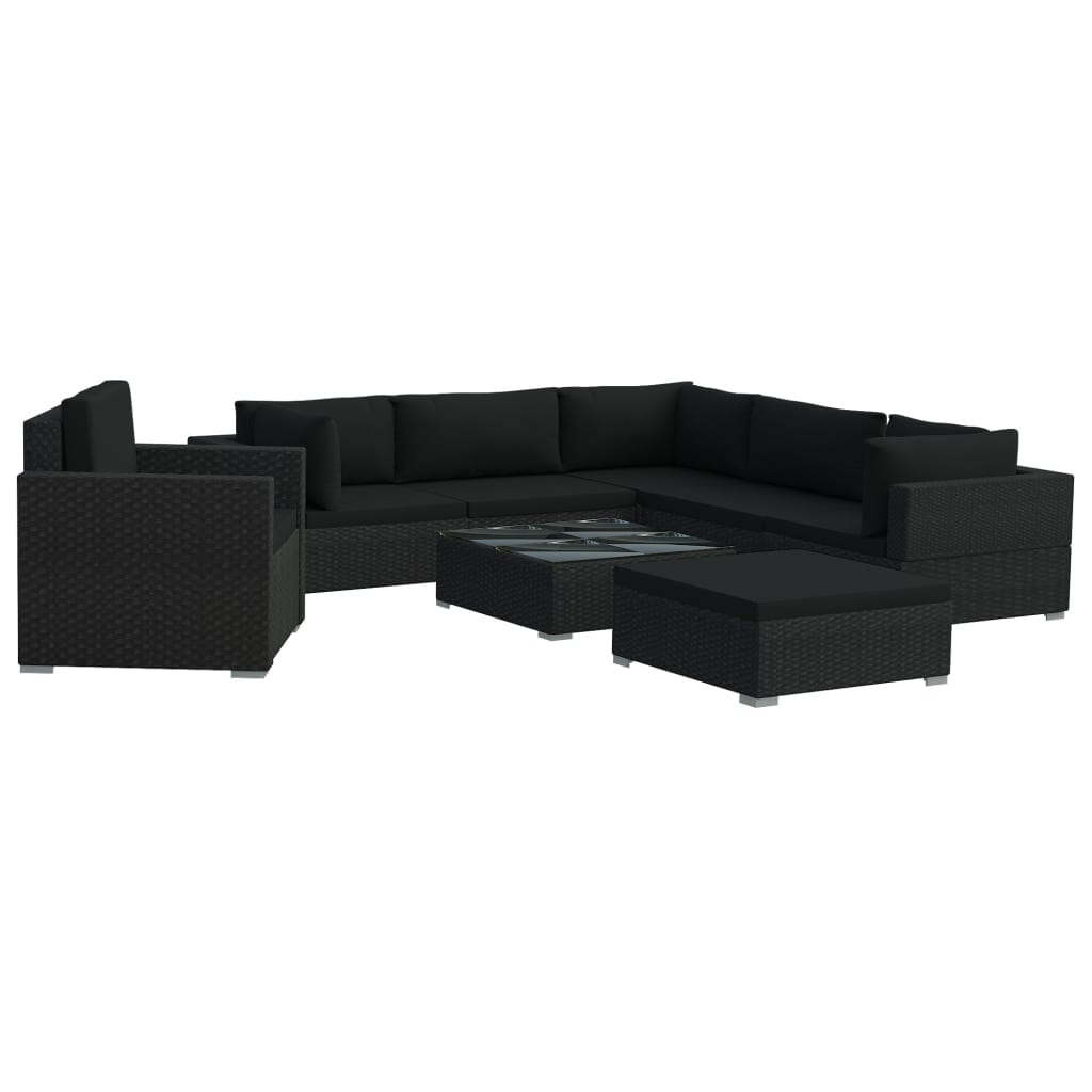8 Piece Patio Lounge Set with Cushions Poly Rattan Black