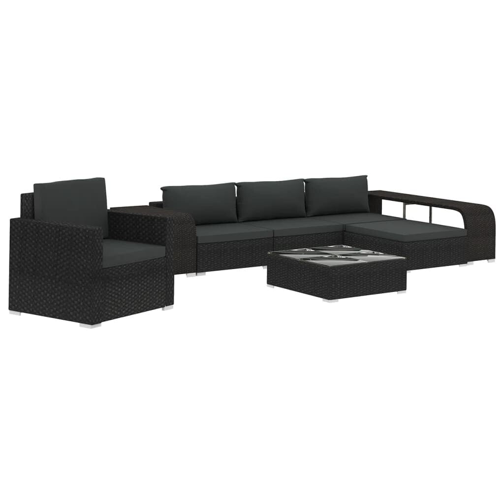 8 Piece Patio Lounge Set with Cushions Poly Rattan Black