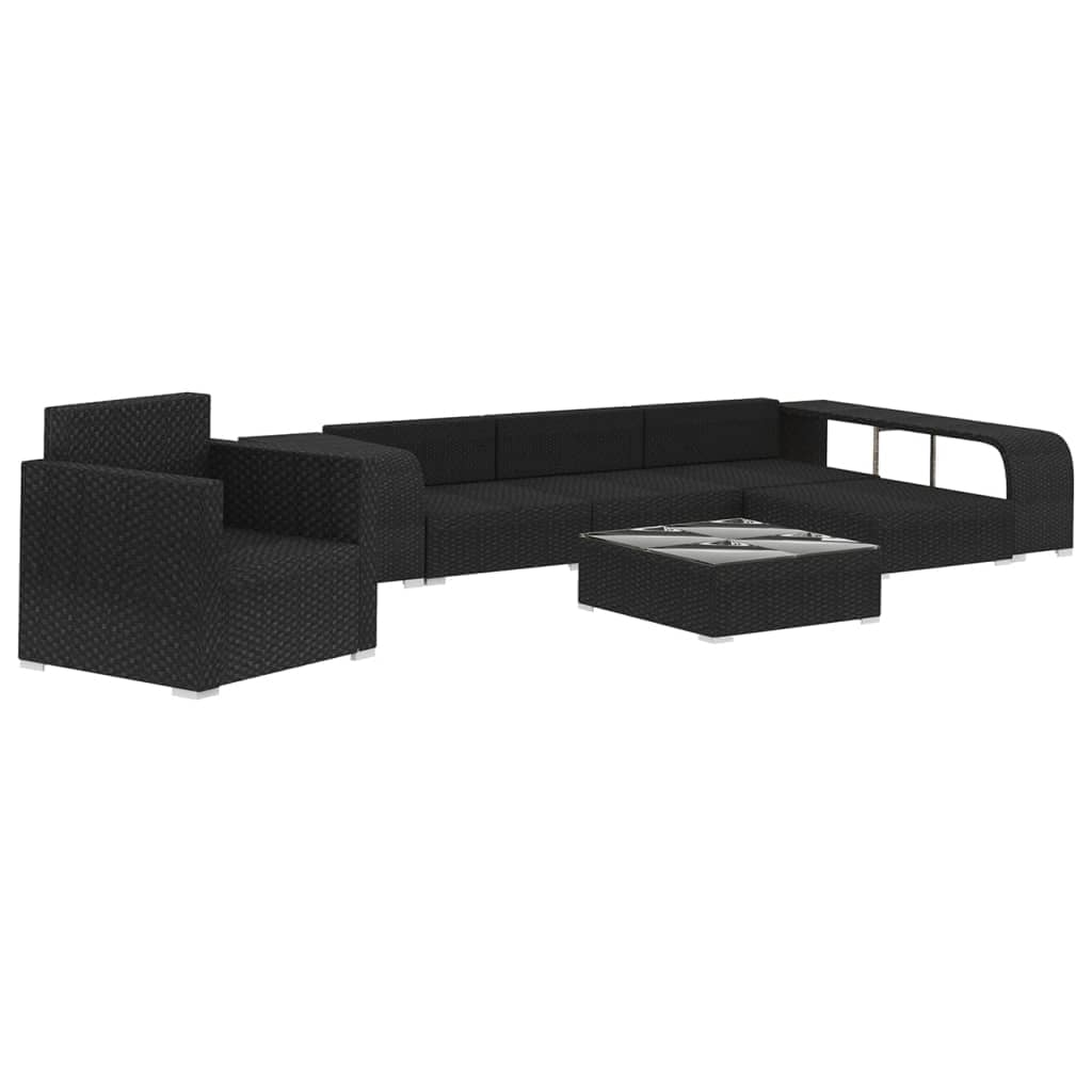 8 Piece Patio Lounge Set with Cushions Poly Rattan Black