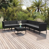 8 Piece Patio Lounge Set with Cushions Poly Rattan Black