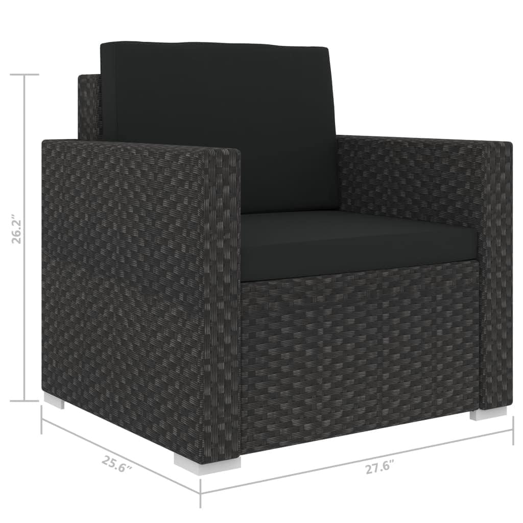 8 Piece Patio Lounge Set with Cushions Poly Rattan Black