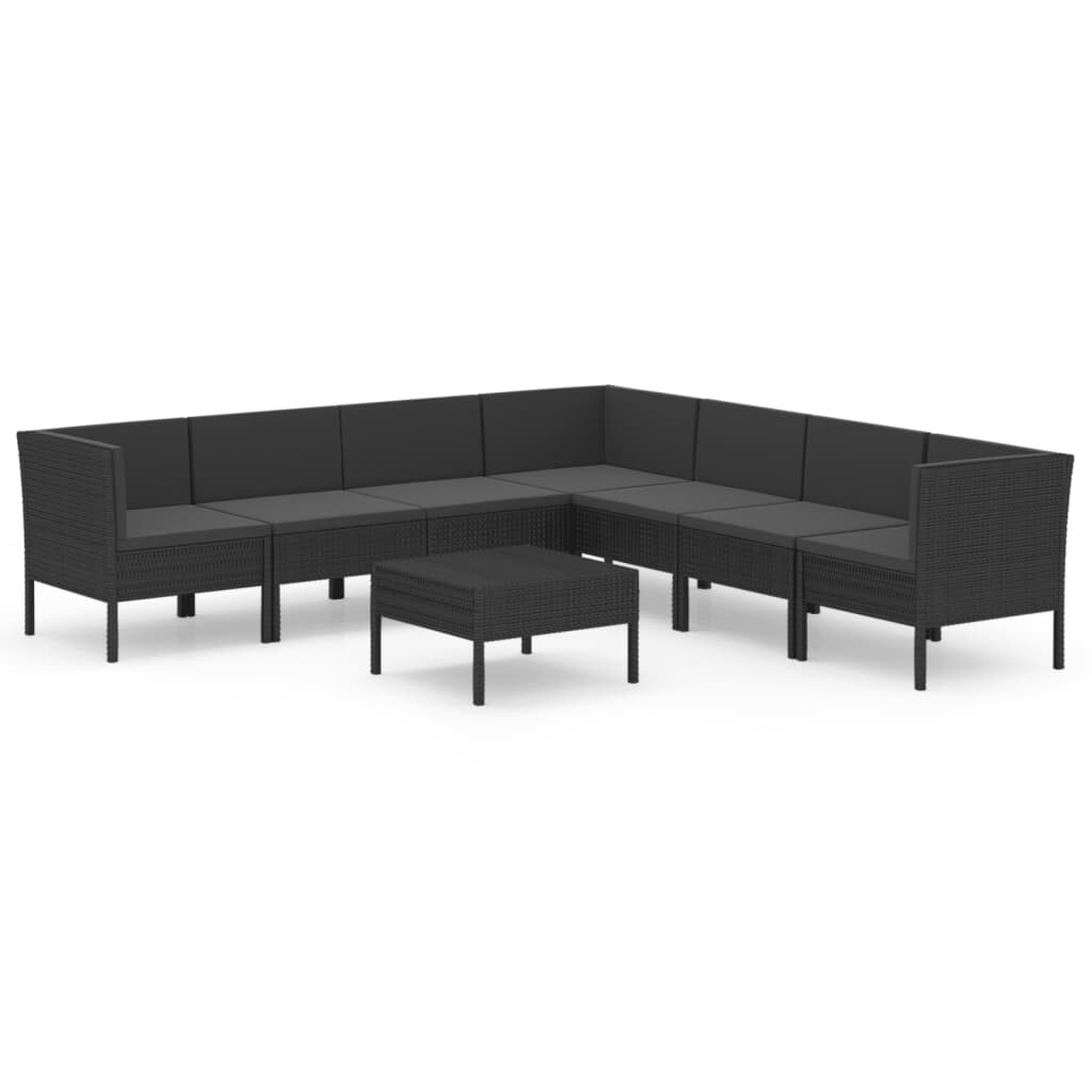 8 Piece Patio Lounge Set with Cushions Poly Rattan Black