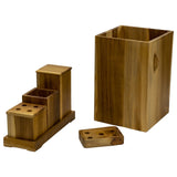8 Piece Teak Wood Fully Assembled Bathroom Amenities Accessories Set