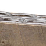 8 Pieces Round Glass Jar with Rectangular Wooden Tray, Brown and Clear