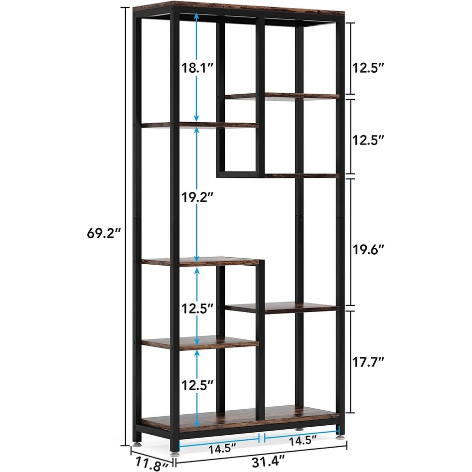Industrial 8-Shelf Tall Bookshelf Bookcase