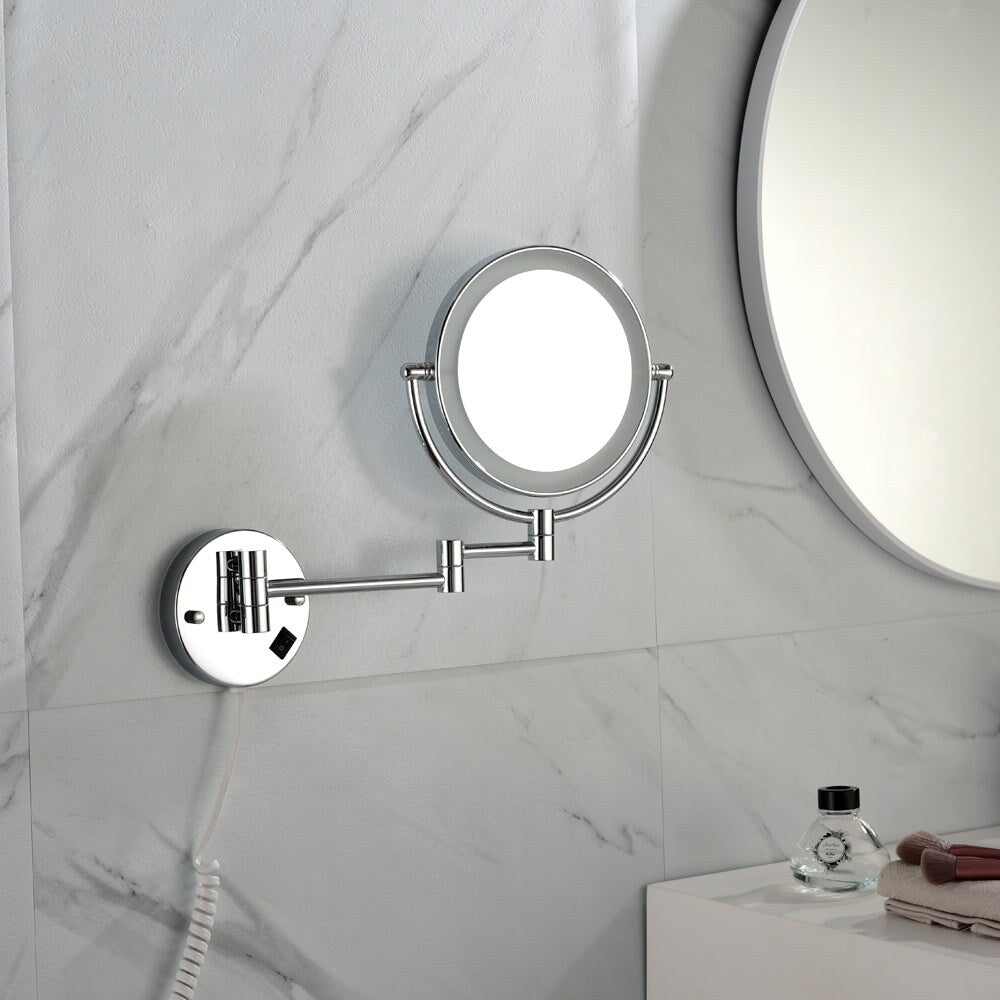 8 in. Round Framed Swing Arm Wall Mounted LED Bathroom Makeup Mirror