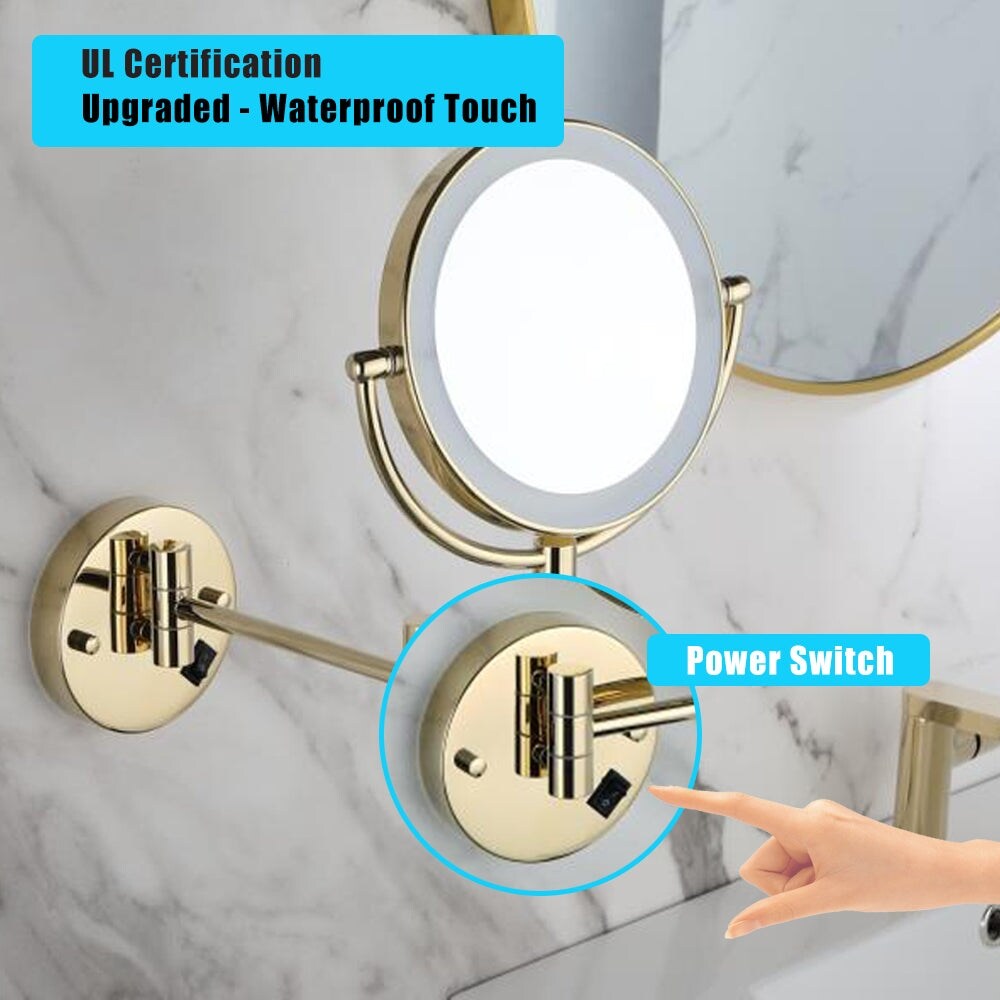 8 in. Round Framed Swing Arm Wall Mounted LED Bathroom Makeup Mirror