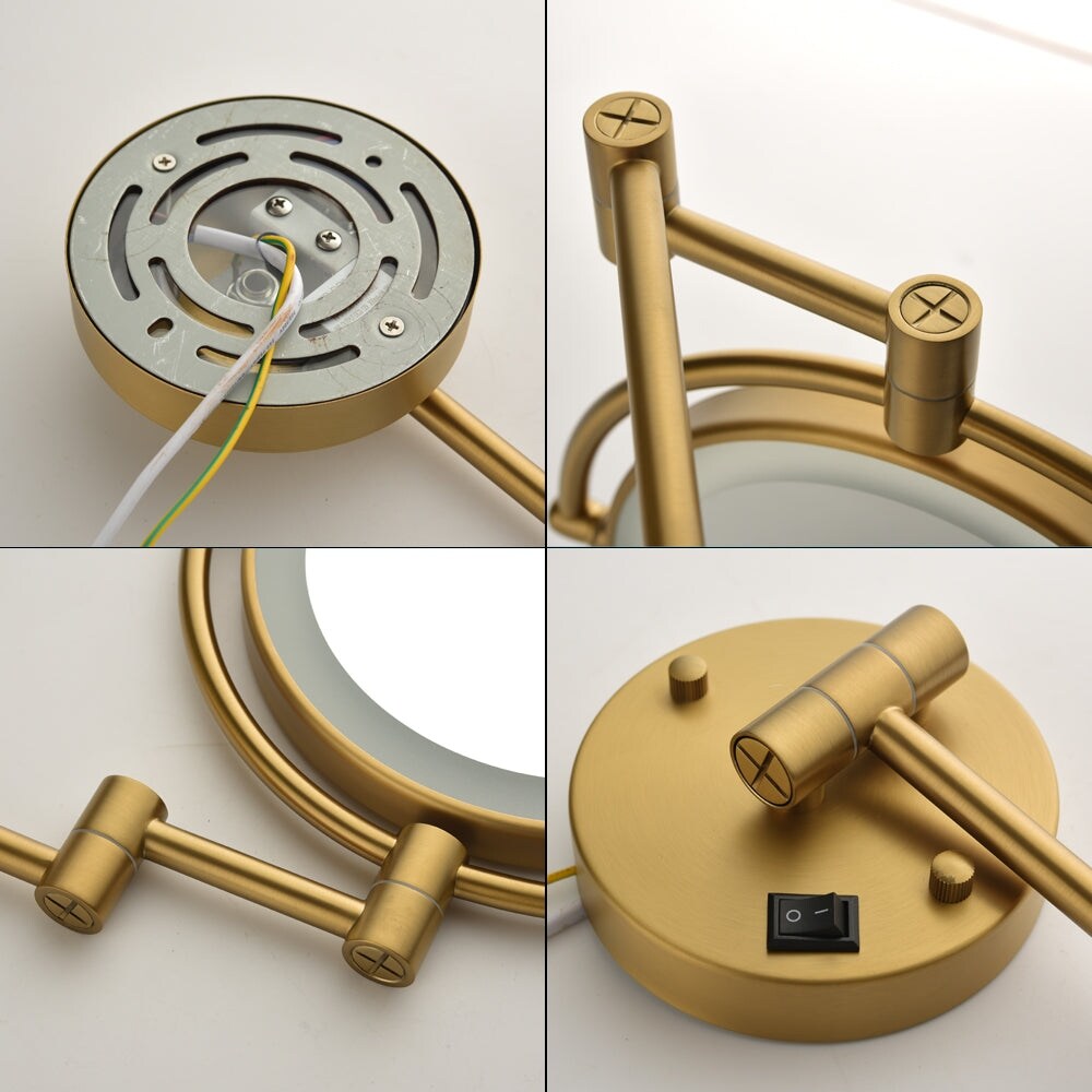 8 in. Round Framed Swing Arm Wall Mounted LED Bathroom Makeup Mirror