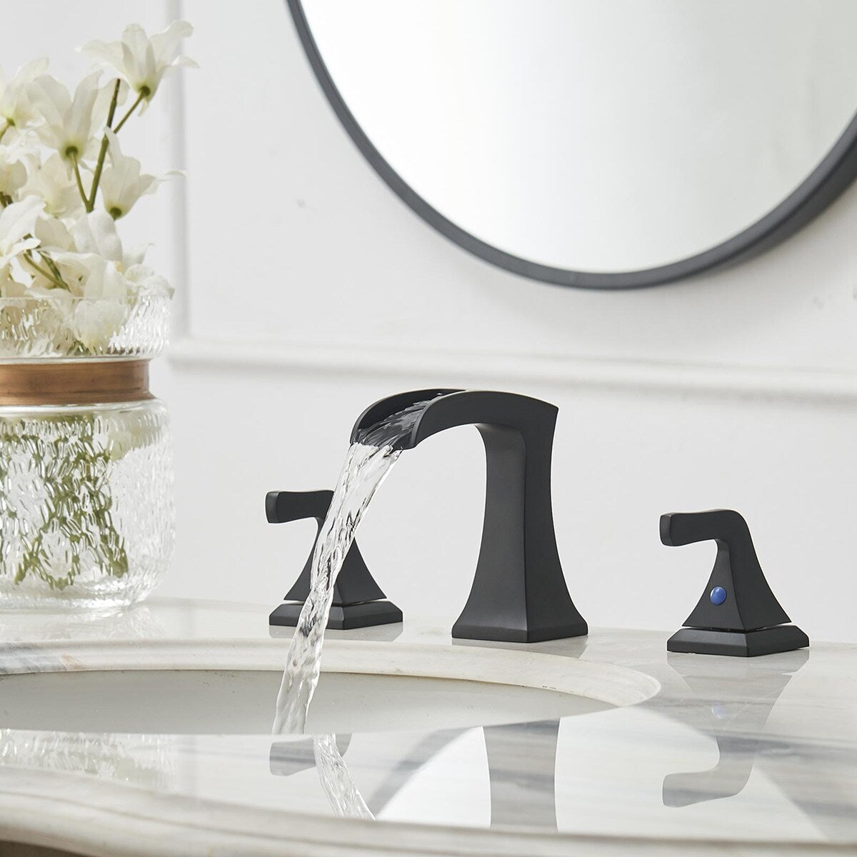 8 in. Widespread 2-Handle Waterfall Bathroom Sink Faucet