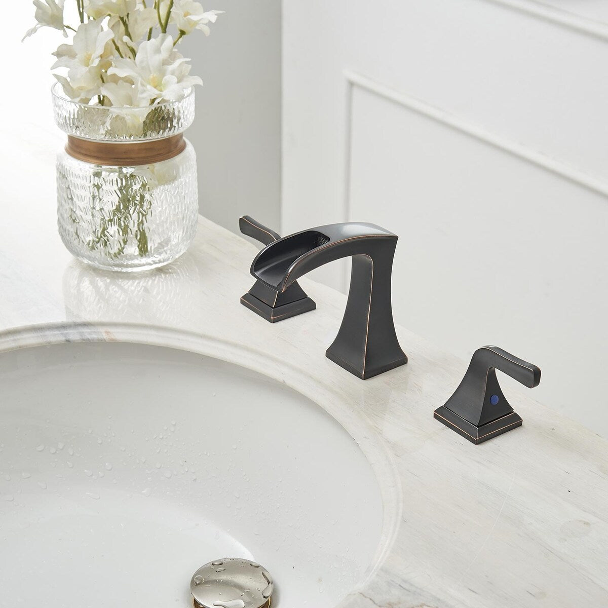 8 in. Widespread 2-Handle Waterfall Bathroom Sink Faucet