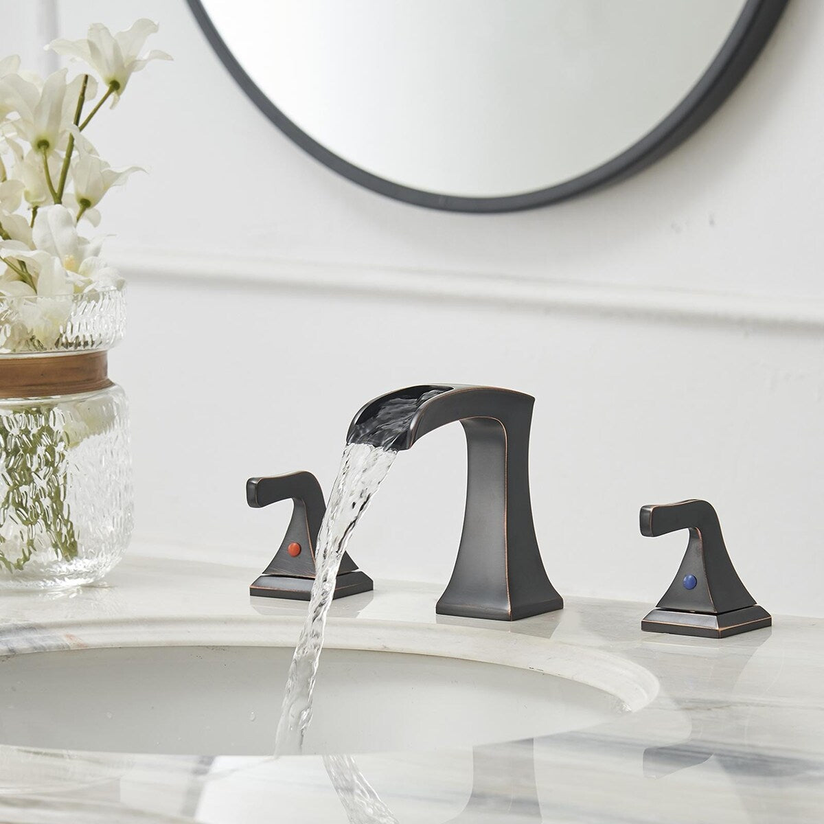 8 in. Widespread 2-Handle Waterfall Bathroom Sink Faucet
