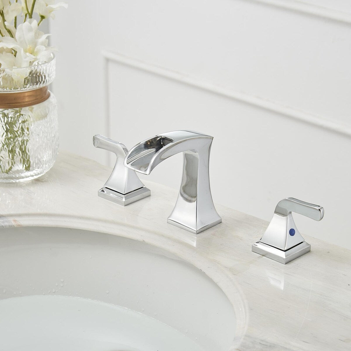 8 in. Widespread 2-Handle Waterfall Bathroom Sink Faucet