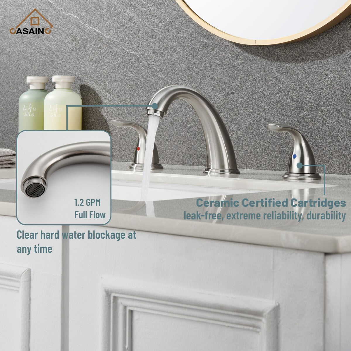 8 in. Widespread Double Handle Bathroom Faucet with Drain Kit Included