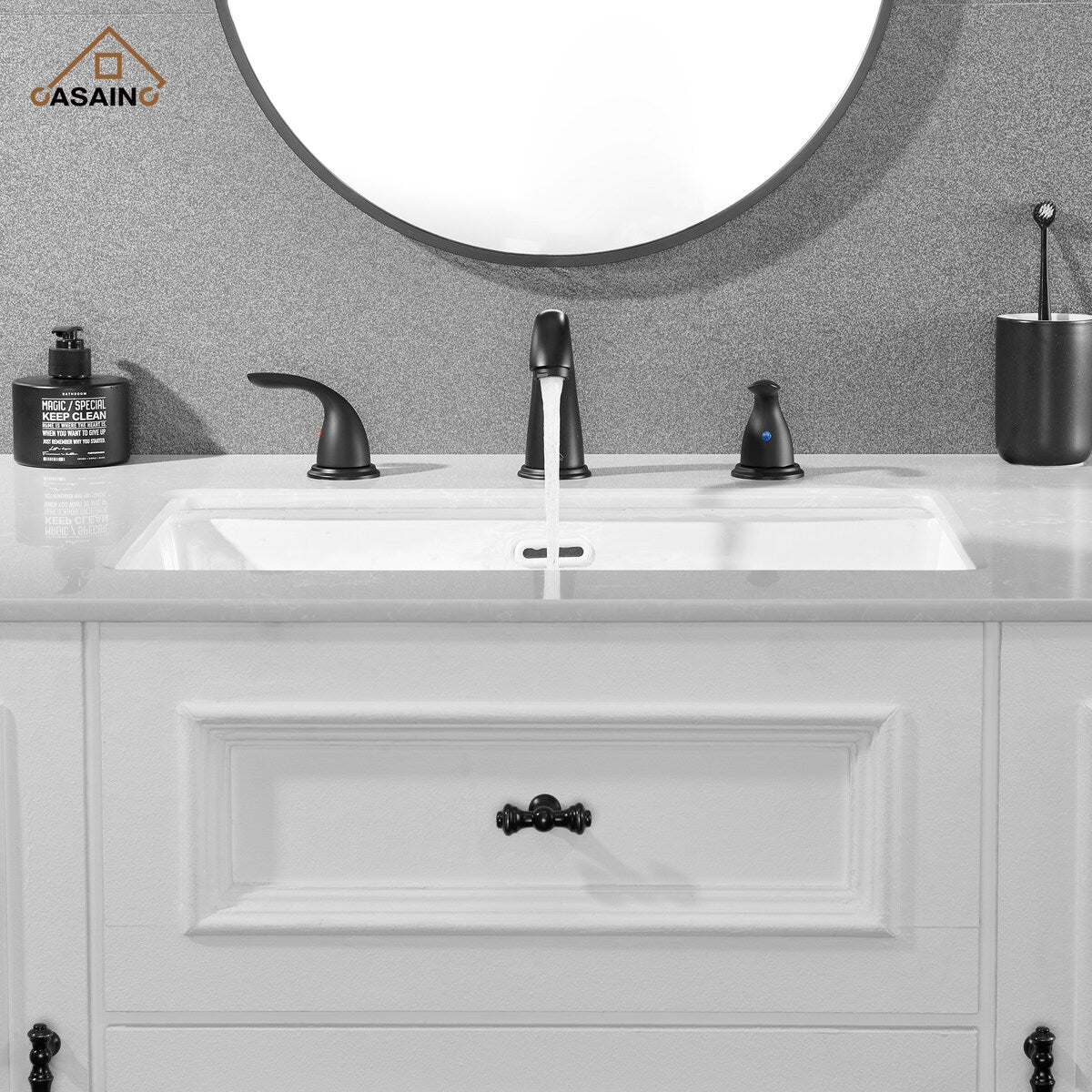 8 in. Widespread Double Handle Bathroom Faucet with Drain Kit Included