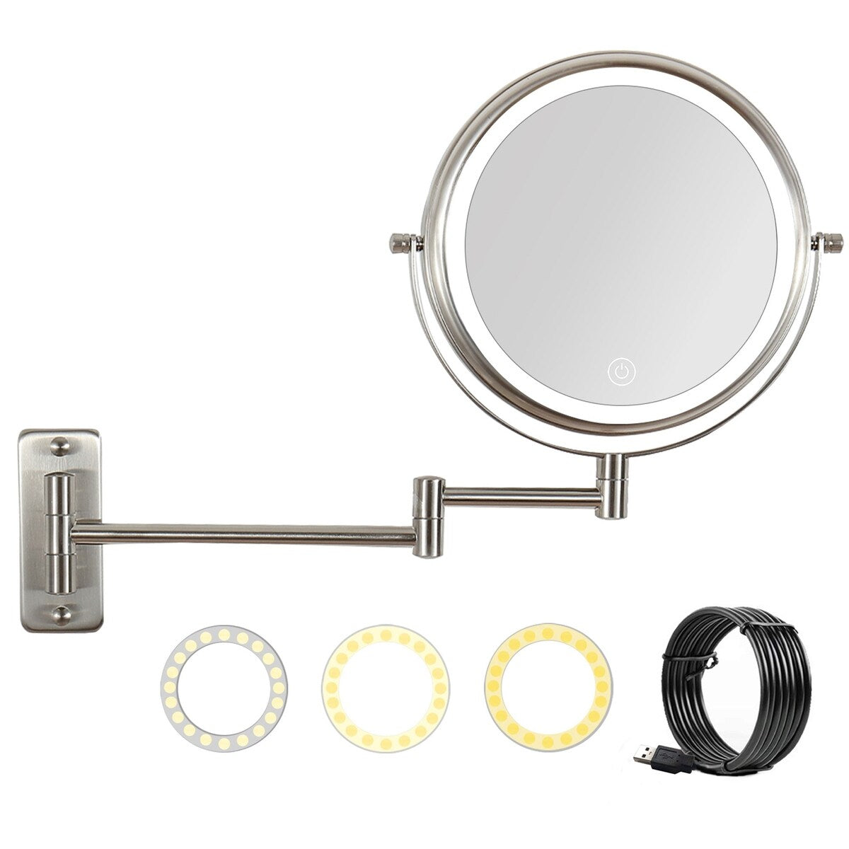 8 inch Double-Sided Wall Mounted 10X LED Magnifying Bathroom Mirror