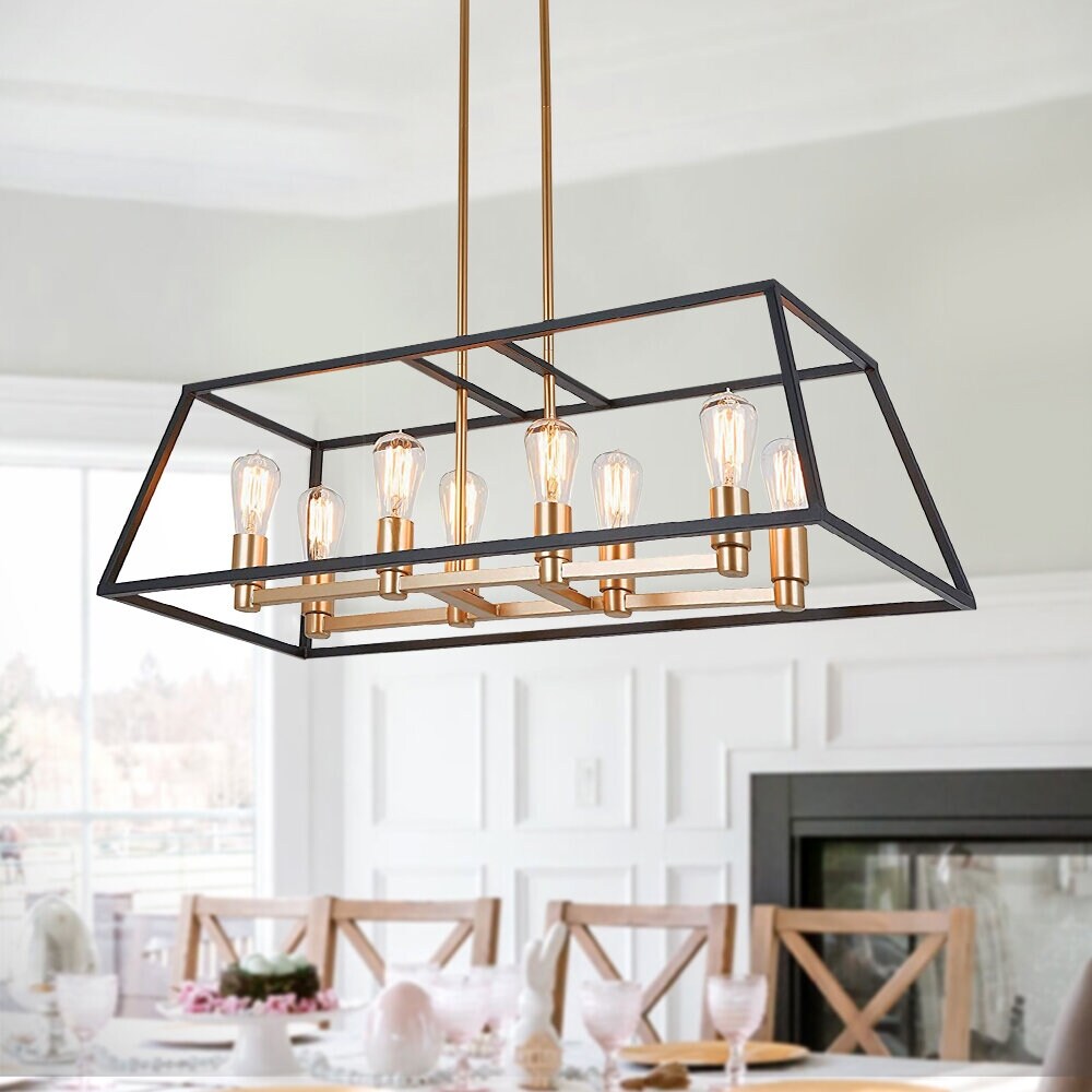 8-light Mid Century Modern Rectangle Chandelier - Black