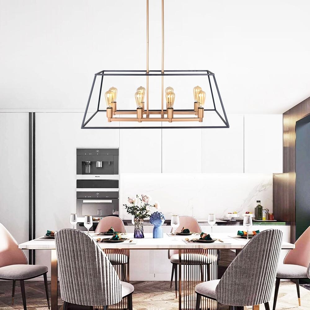 8-light Mid Century Modern Rectangle Chandelier - Black