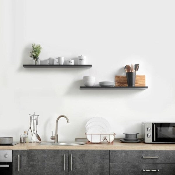 Porch & Den Hilton Head Black Slim Floating Shelves (Set of 2)