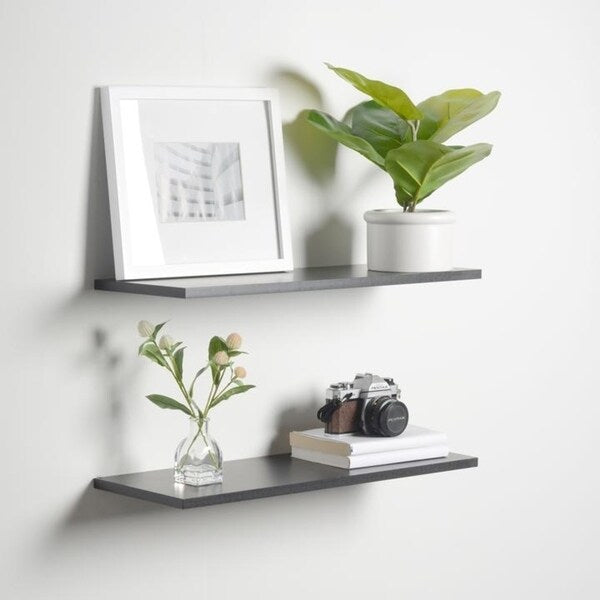 Porch & Den Hilton Head Black Slim Floating Shelves (Set of 2)