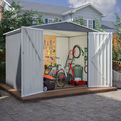 8 x 6 ft Outdoor Storage Shed, All Weather Metal Sheds with Metal Foundation