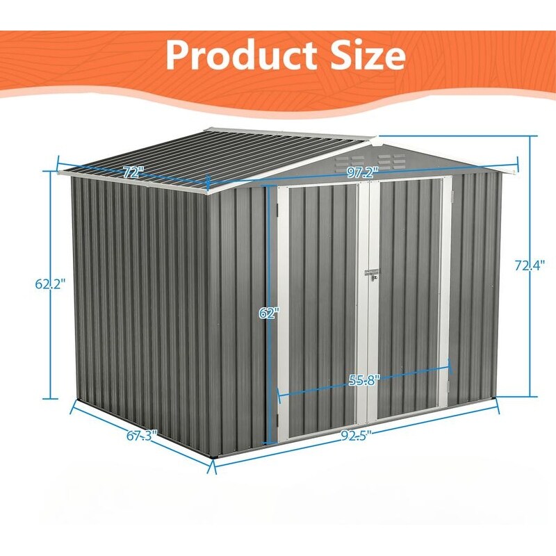 8 x 6 ft Outdoor Storage Shed, All Weather Metal Sheds with Metal Foundation