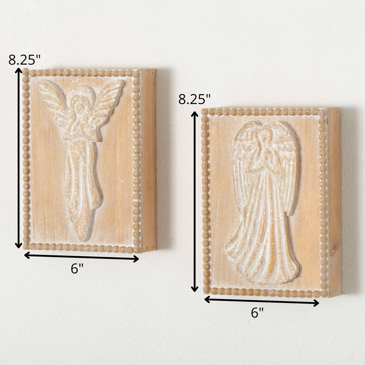 8.25" Sullivans Christmas Rustic Angels Wall Decor Set of 2, White-Brown