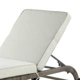 80 Inch Outdoor Patio Sun Lounge, All Weather Resin Wicker, Brown, White