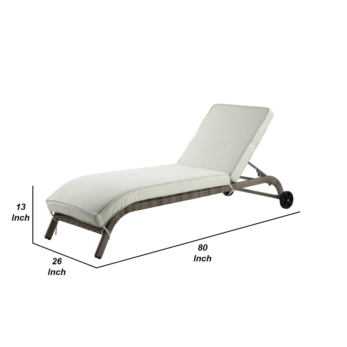 80 Inch Outdoor Patio Sun Lounge, All Weather Resin Wicker, Brown, White