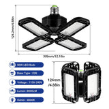 YANSUN 80-Watt White Black Deformable LED Adjustable Garage Light Semi-Flush Mount Lighting with 4-Leaf 6000K Daylight - 6000 K