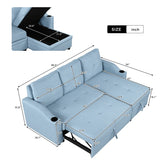 80.3" Upholstered Pull Out Sofa Bed,3 Seater,Storage Chaise,Cup Holder