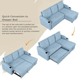 80.3" Upholstered Pull Out Sofa Bed,3 Seater,Storage Chaise,Cup Holder
