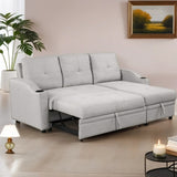 80.3" Upholstered Pull Out Sofa Bed,3 Seater,Storage Chaise,Cup Holder