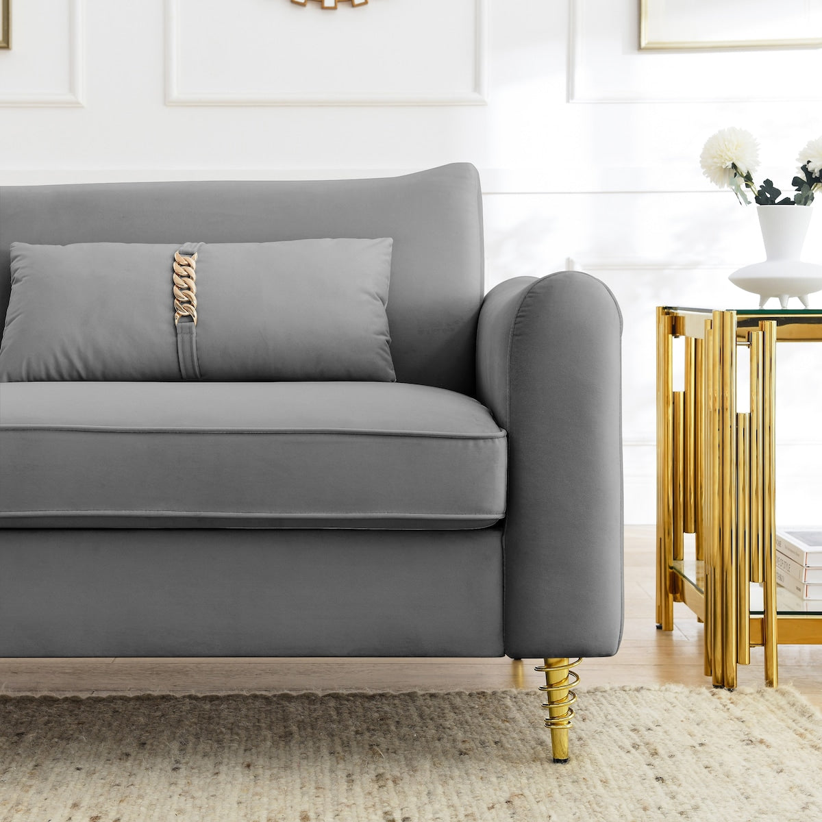 80.3" Velvet Upholstered 3 Seat Sofa, Tufted Back Comfy Long Couch