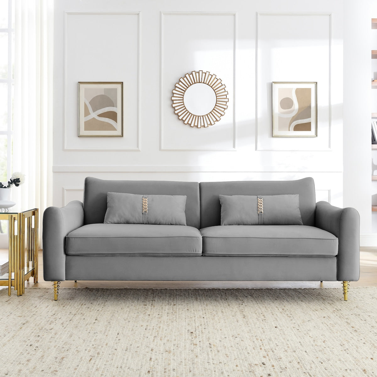 80.3" Velvet Upholstered 3 Seat Sofa, Tufted Back Comfy Long Couch