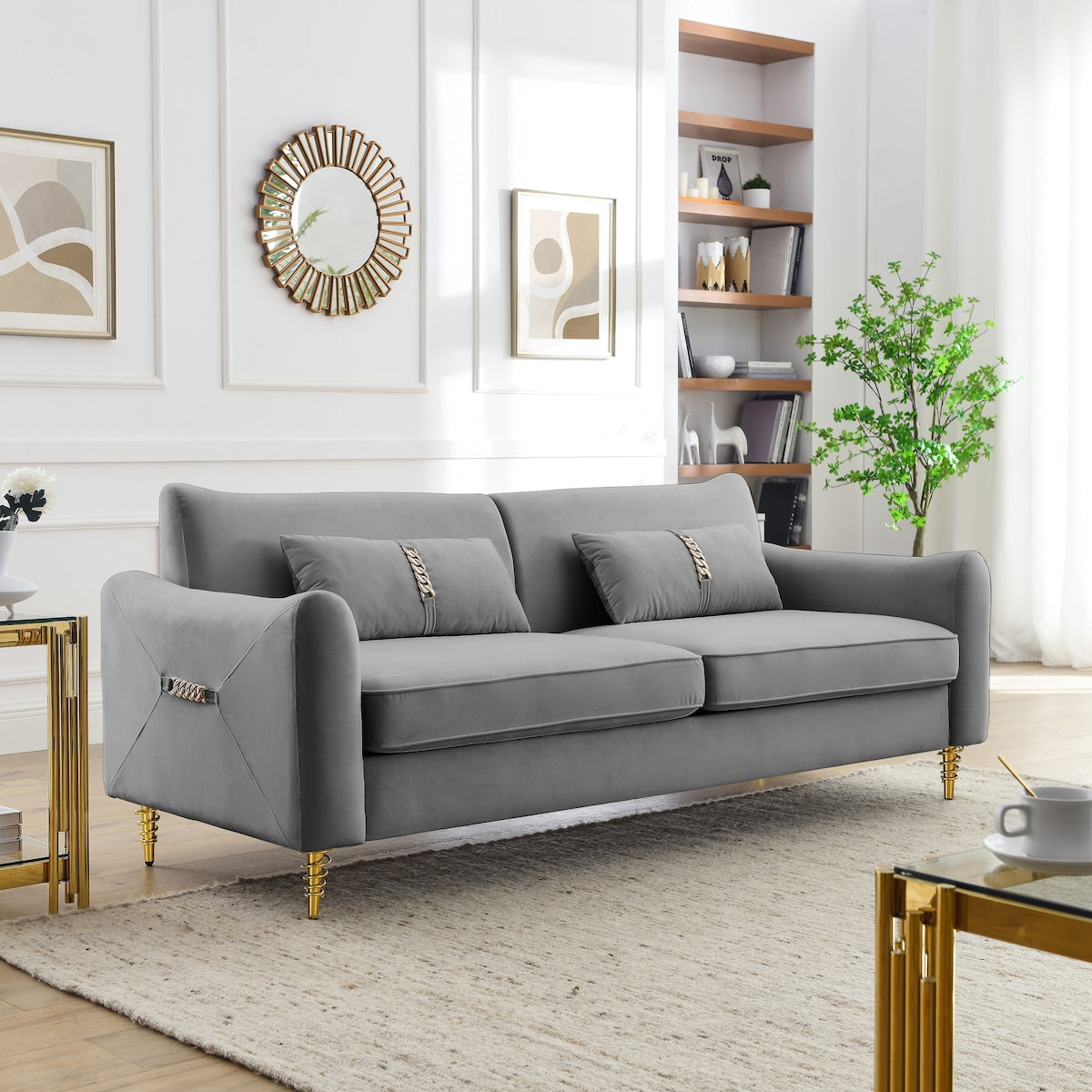 80.3" Velvet Upholstered 3 Seat Sofa, Tufted Back Comfy Long Couch
