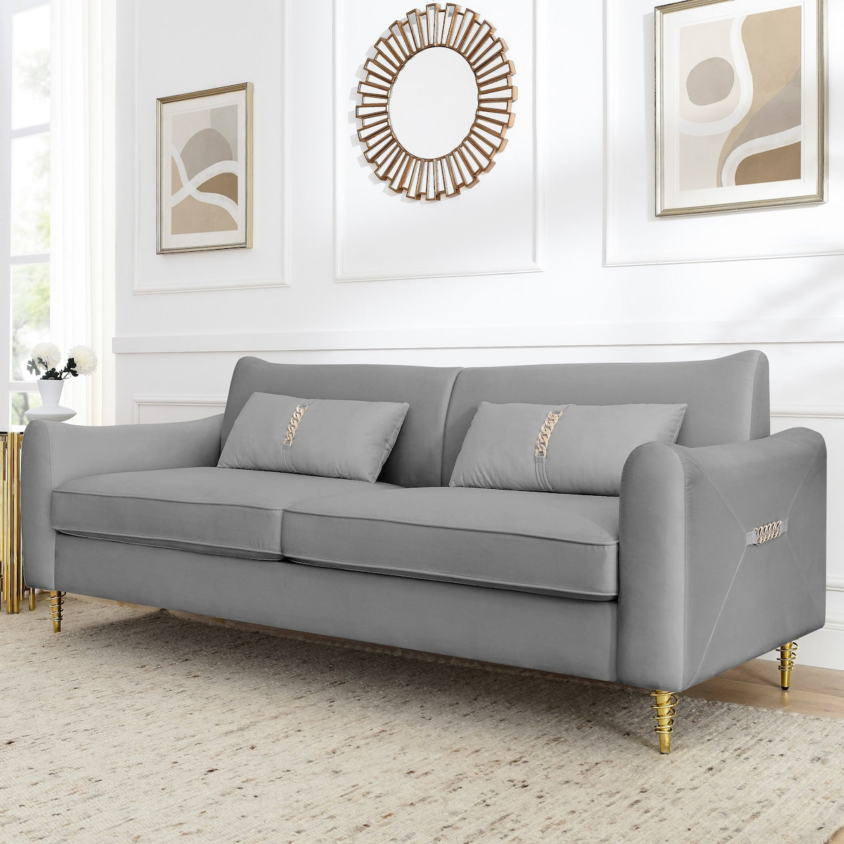 80.3" Velvet Upholstered 3 Seat Sofa, Tufted Back Comfy Long Couch