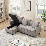80" Corduroy L-Shaped Sofa Comes With Two Small Throw Pillows