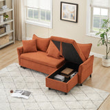 80" Corduroy L-Shaped Sofa Comes With Two Small Throw Pillows