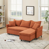 80" Corduroy L-Shaped Sofa Comes With Two Small Throw Pillows