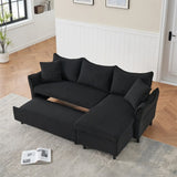 80" Corduroy L-Shaped Sofa Comes With Two Small Throw Pillows
