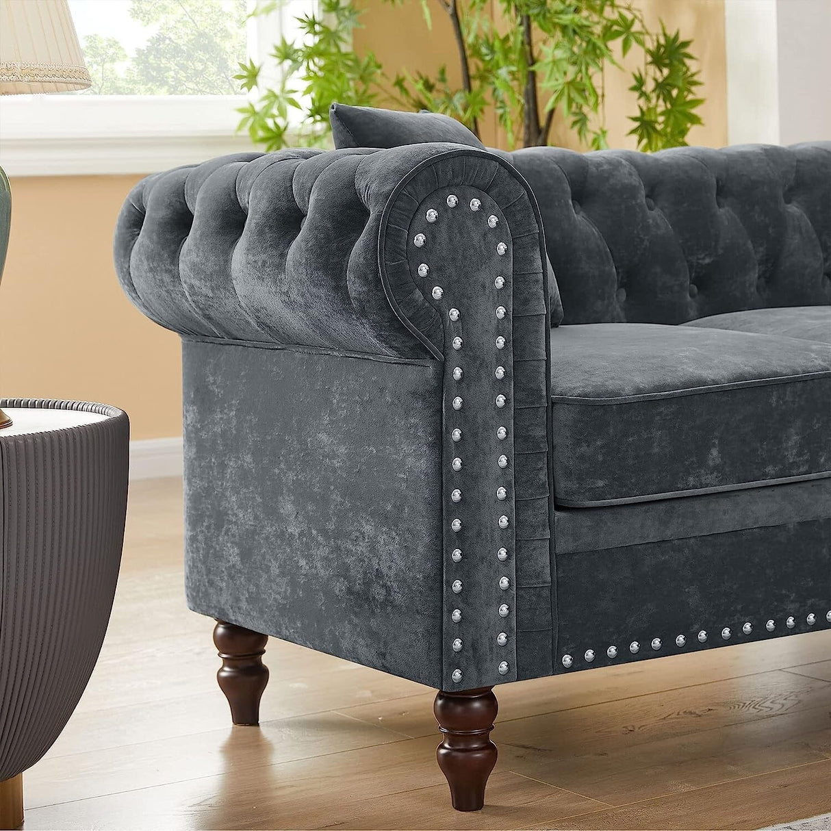 80" Velvet Sofa Couch, Luxury Chesterfield Button Tufted Upholstered Sectional Sofa