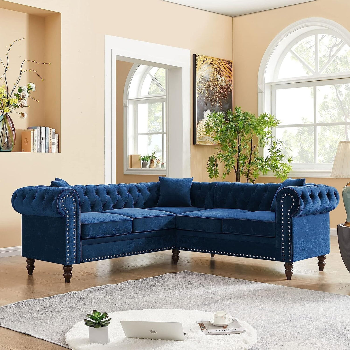 80" Velvet Sofa Couch, Luxury Chesterfield Button Tufted Upholstered Sectional Sofa