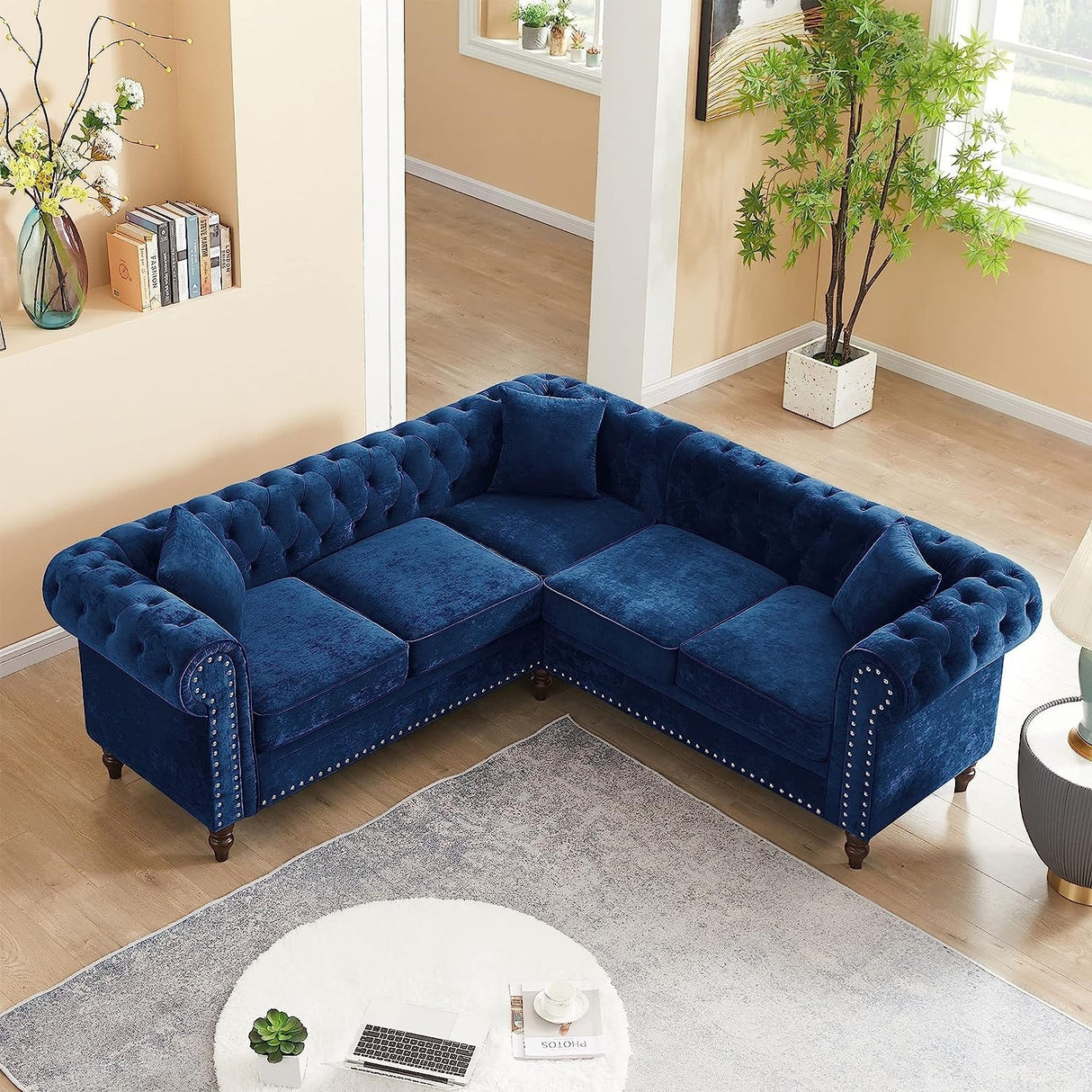 80" Velvet Sofa Couch, Luxury Chesterfield Button Tufted Upholstered Sectional Sofa