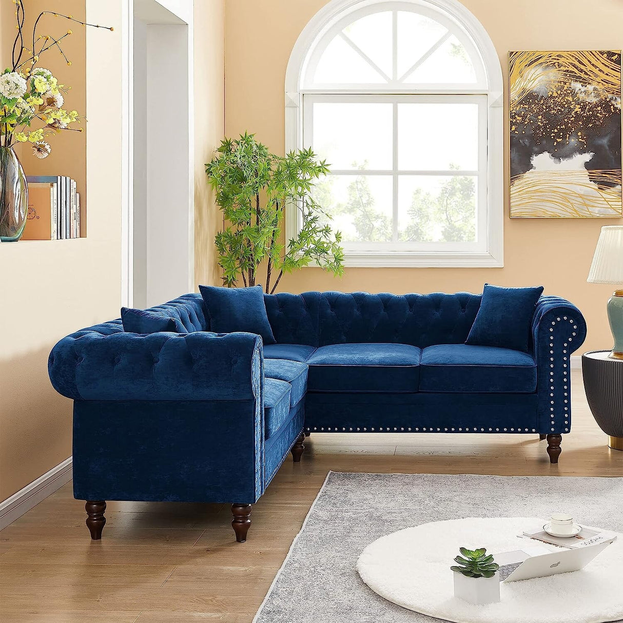 80" Velvet Sofa Couch, Luxury Chesterfield Button Tufted Upholstered Sectional Sofa